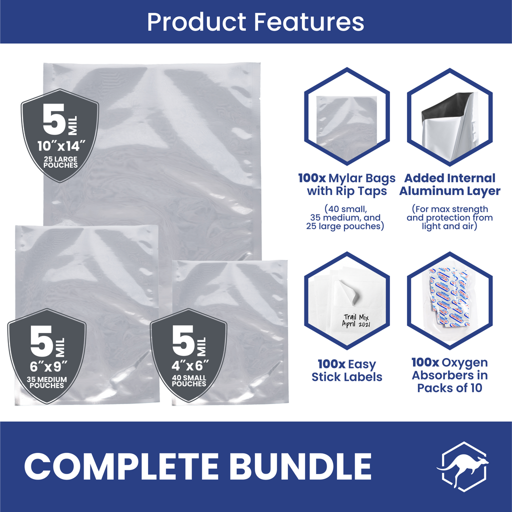 Multi-Size Mylar Bags with Oxygen Absorbers