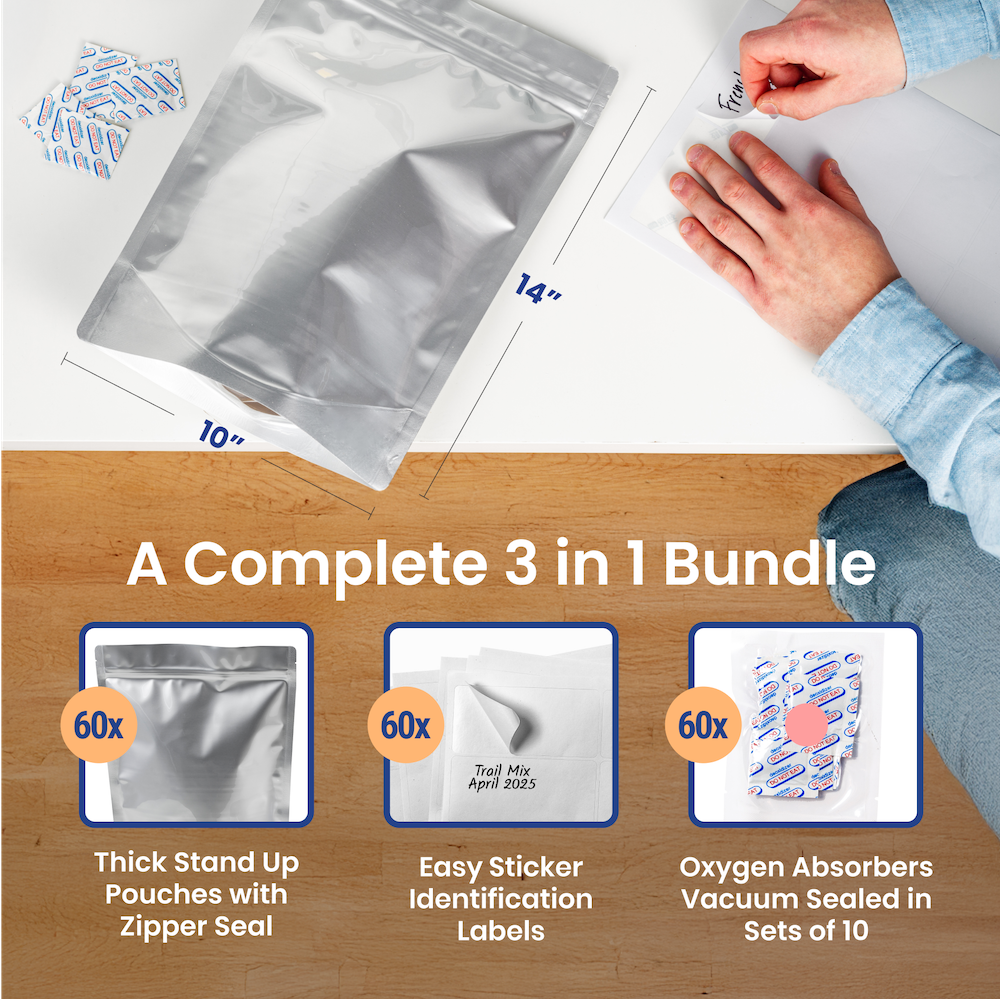 1 Gallon Gusset Mylar Bags with Oxygen Absorbers