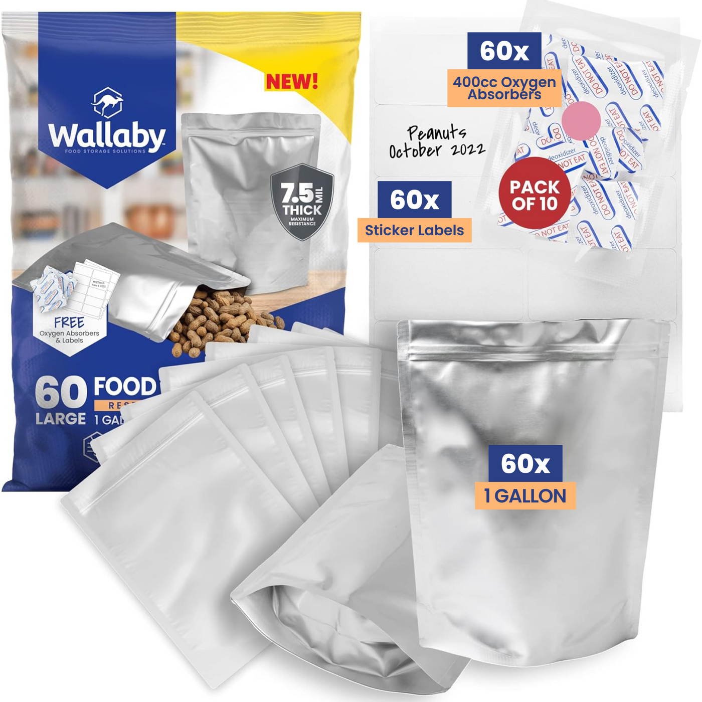 1 Gallon Gusset Mylar Bags with Oxygen Absorbers