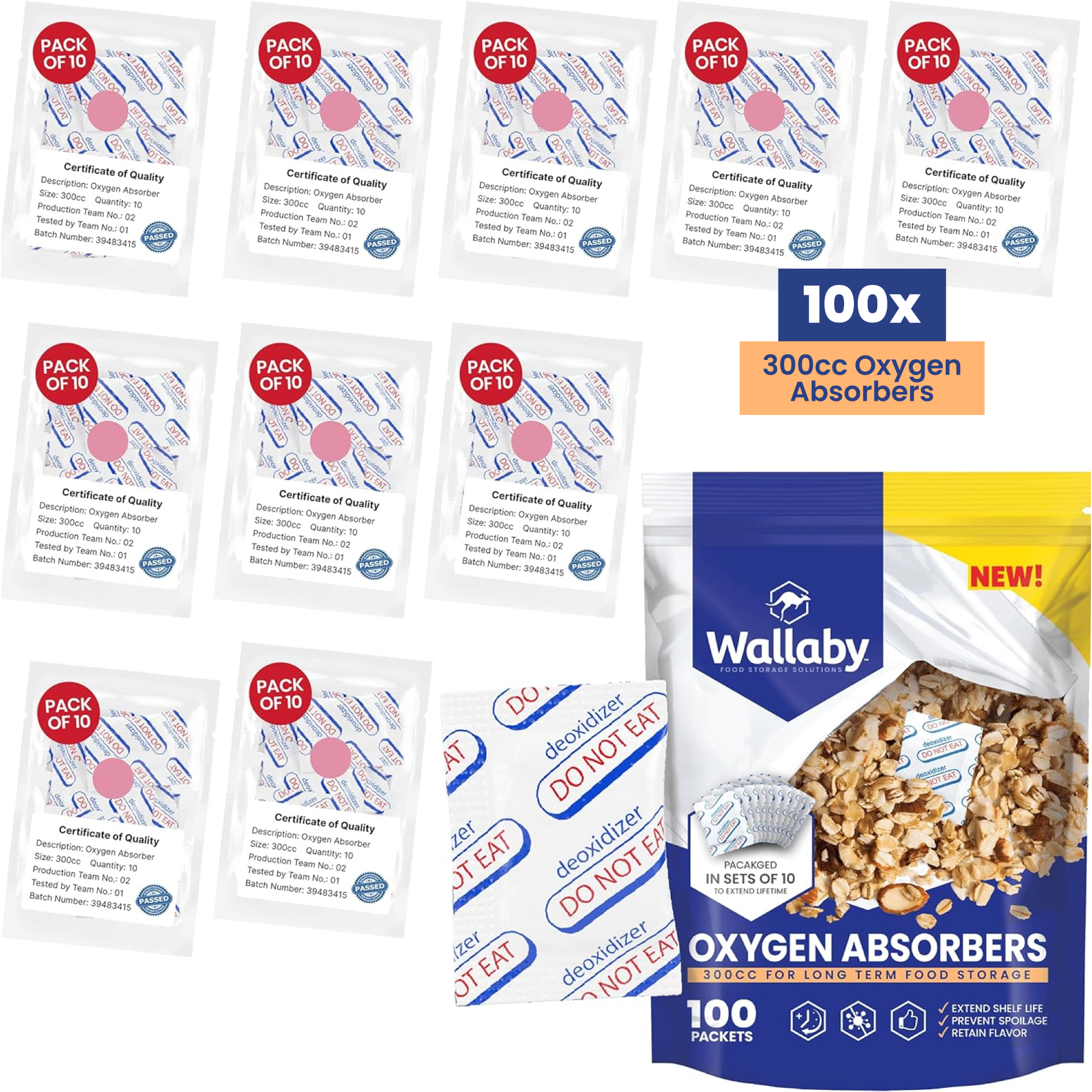 Absorbeurs D'oxygène 500CC - Lot De 50 Sachets Individuels - Pour Conservation Aliments Longue Durée (riz, Céréales, Légumes...)