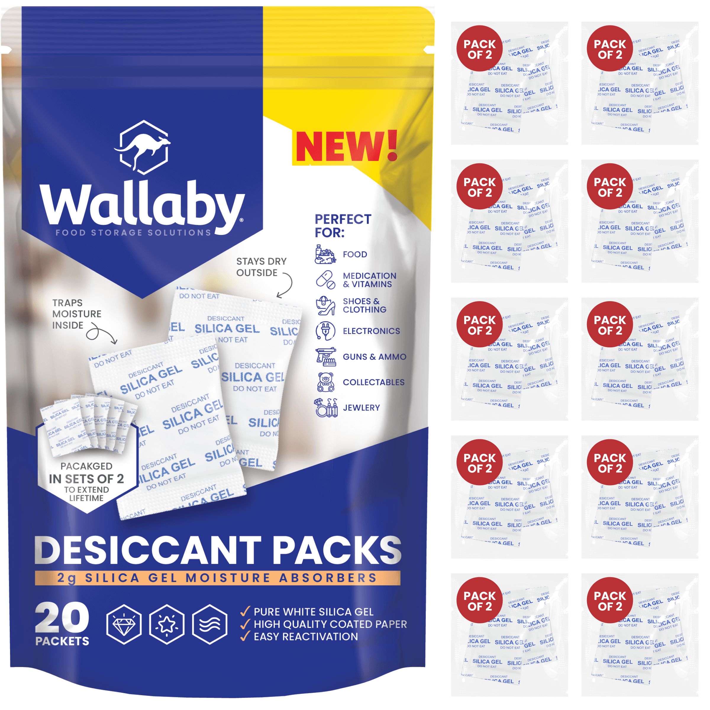 Wisedry 50 Gram Rechargeable Silica Gel Desiccant - 12 Packets